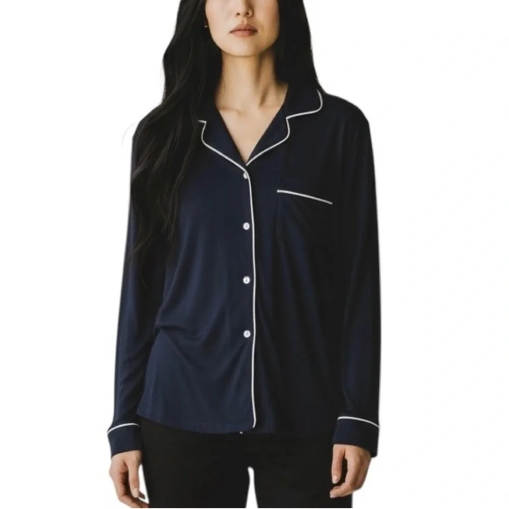 J. Crew Dreamy Cotton-Modal Blend Luxe Jersey Button Up Pajama Top NWT M Navy